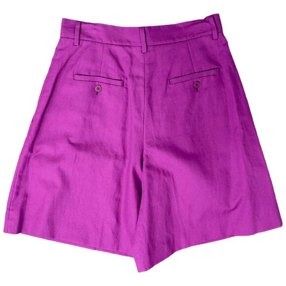 Max Mara Weekend Fuchsia Plum Purple Pleated Linen Blend Bermuda Shorts size 8 - Picture 4 of 9